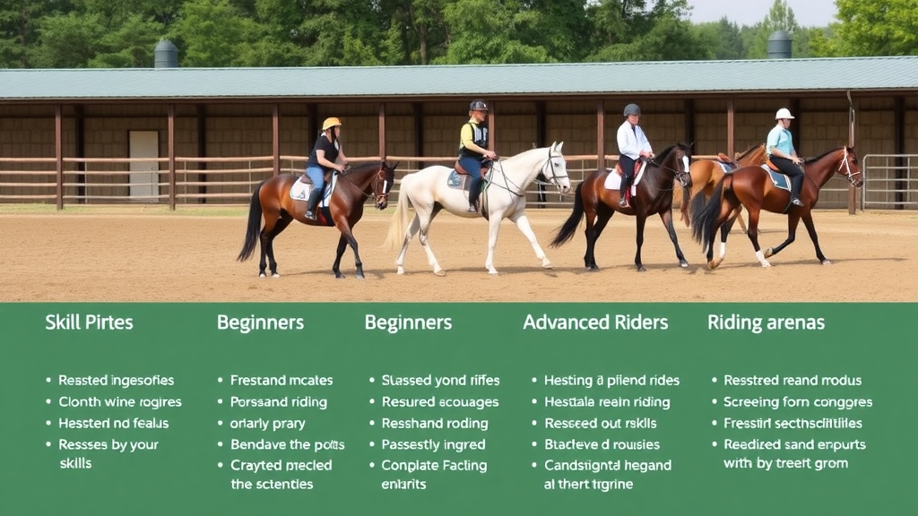 horseback riding skill progression, beginners to advanced riders, distinctive attire and riding arenas