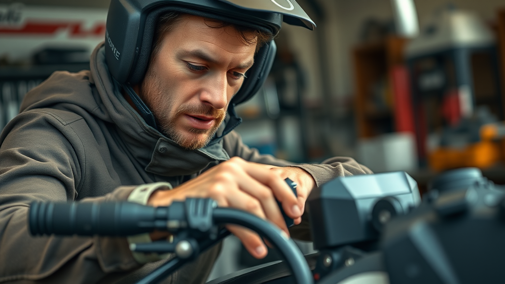 rider doing atv pre-ride inspection for safety riding tips utv atv motorcycle