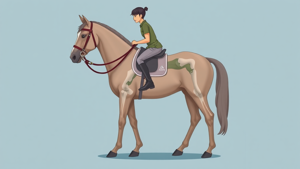 Instructional diagram showing proper horse rider alignment for improving riding balance, including straight back and aligned joints.