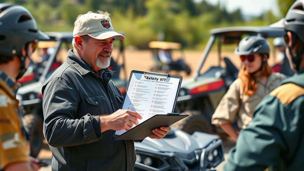experienced UTV instructor teaching new riders safety habits and checklist safety guide utility terrain vehicles