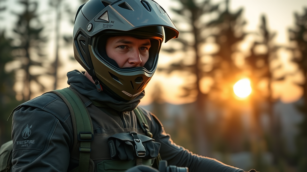off road safety features rider donning safety gear helmet armor at trailhead