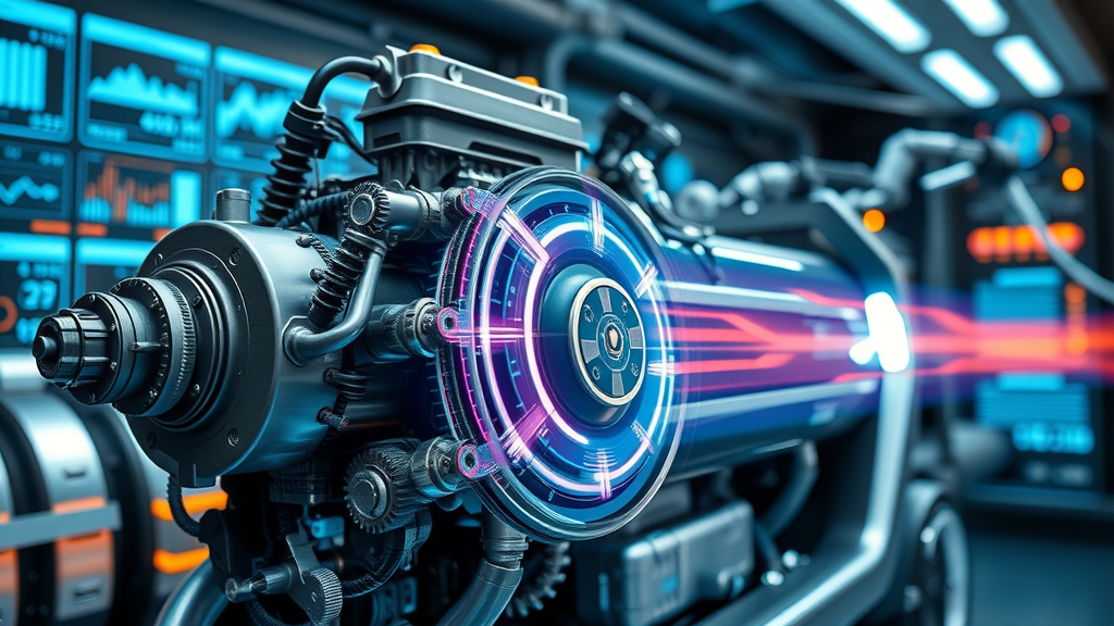High-tech electric vehicle motor and battery, close-up, energy flow, advanced lab, Hasselblad XCD 45mm