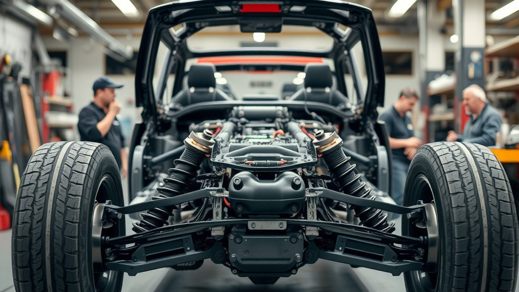 High-tech vehicle chassis showing advanced suspension system and tire technology for modern off road vehicles