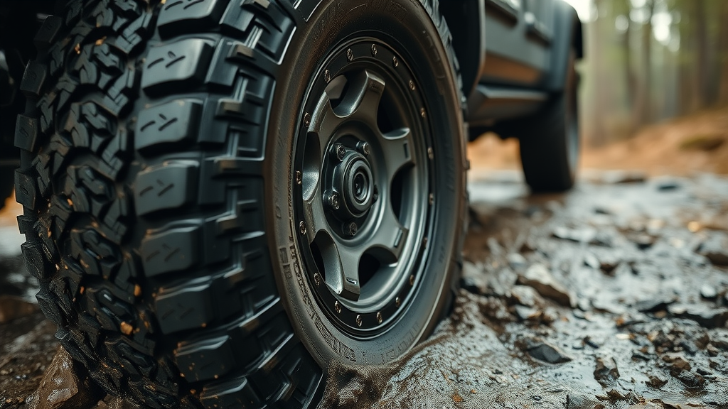 4x4 innovations: Close-up of advanced off-road tire and beadlock wheel
