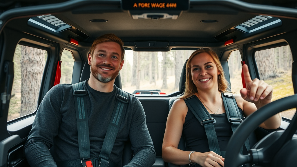 off road safety features vehicle interior roll cage safety harnesses forest trail