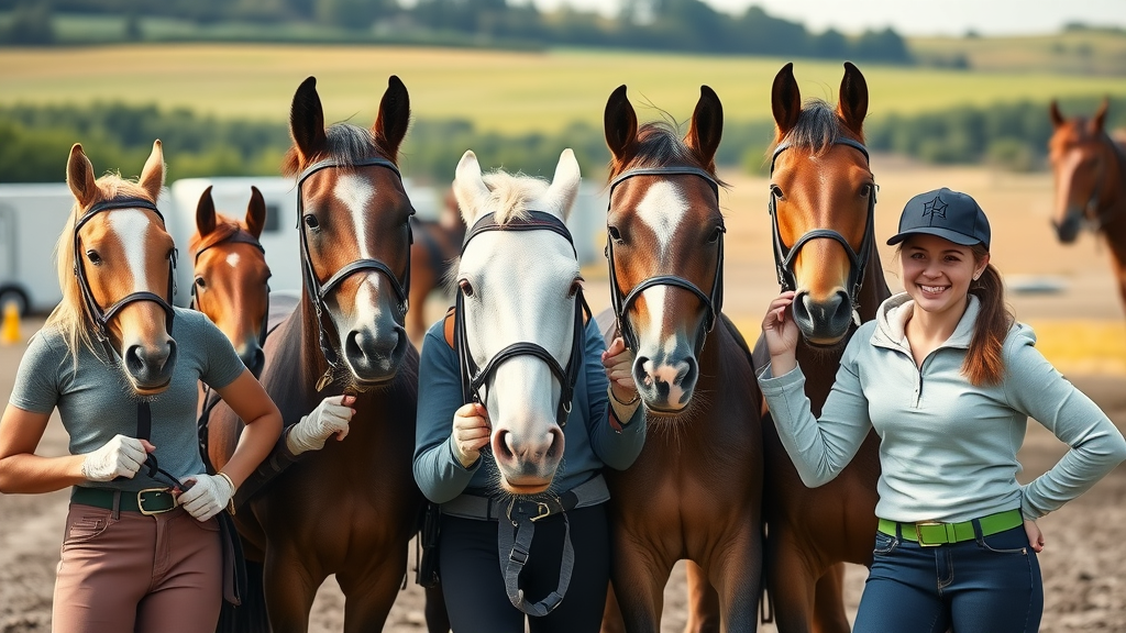 group of equestrian riders in full safety gear