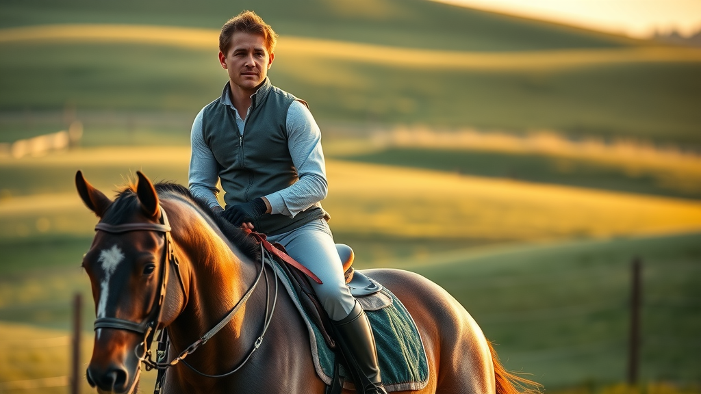 horseback riding: Focused experienced rider demonstrating perfect riding posture