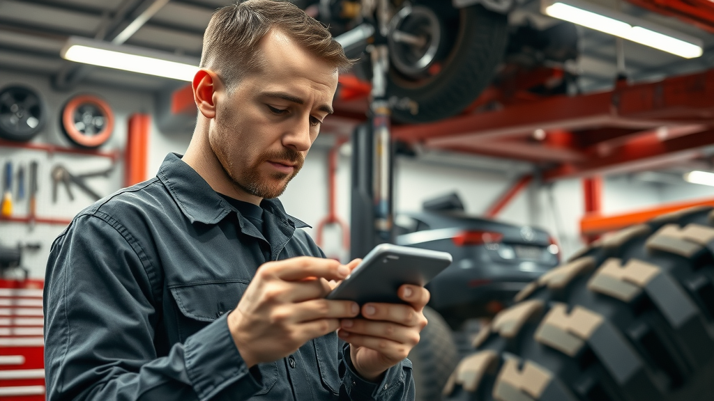 Expert mechanic checking off road vehicle suspension system for optimal performance