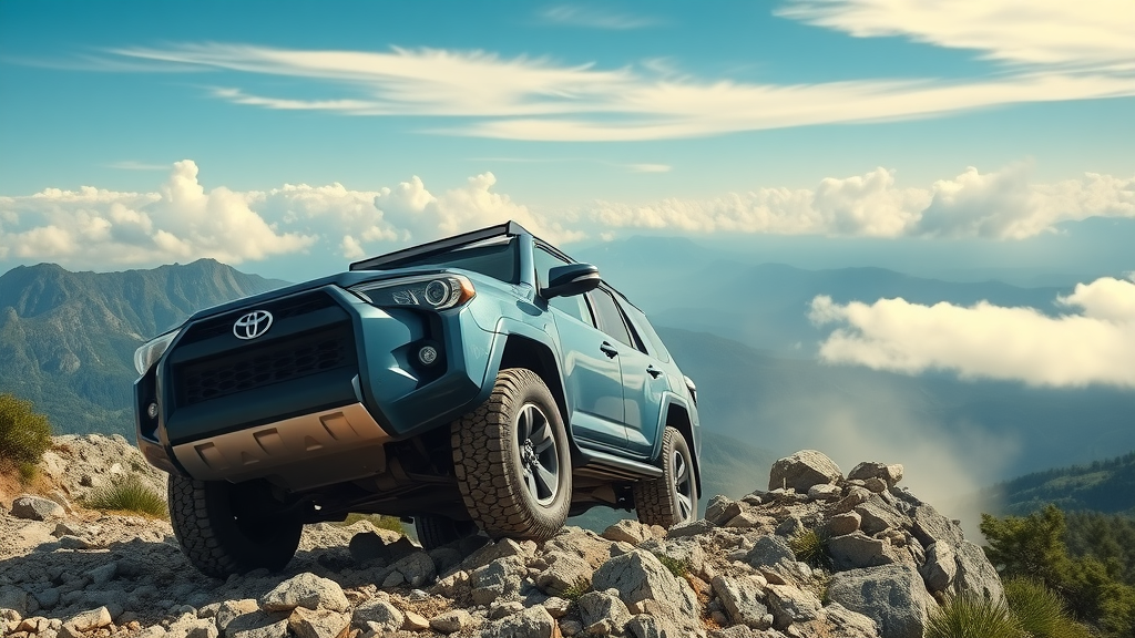 Rugged modern SUV navigating rocky trail with advanced off road vehicle technology