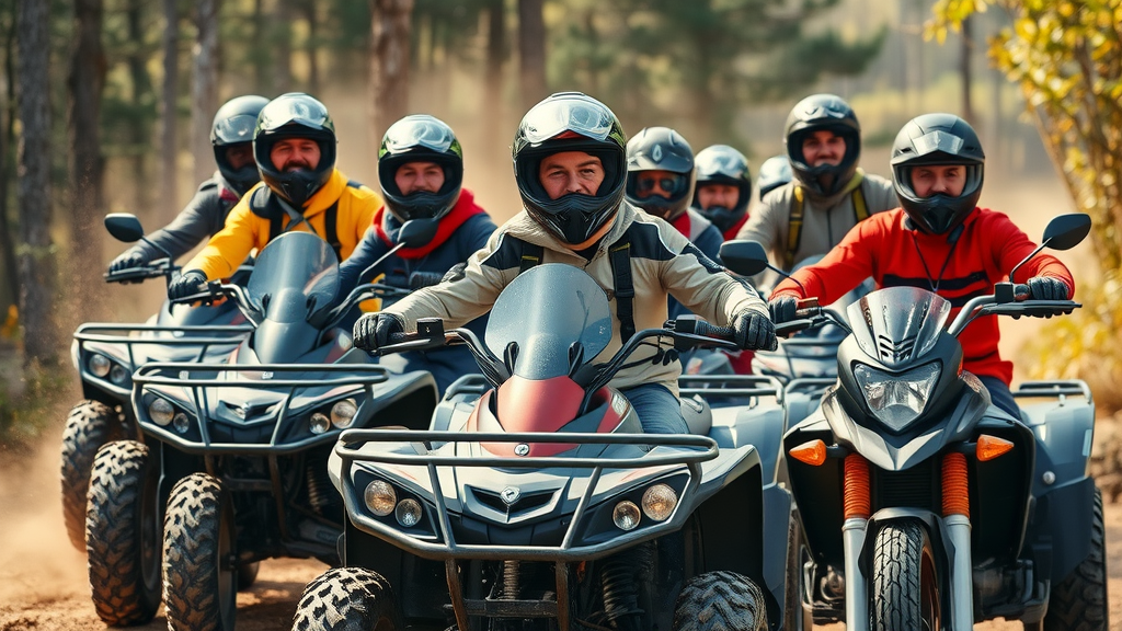 dynamic group of UTV ATV motorcycle riders wearing protective gear preparing for a ride riding tips utv atv motorcycle