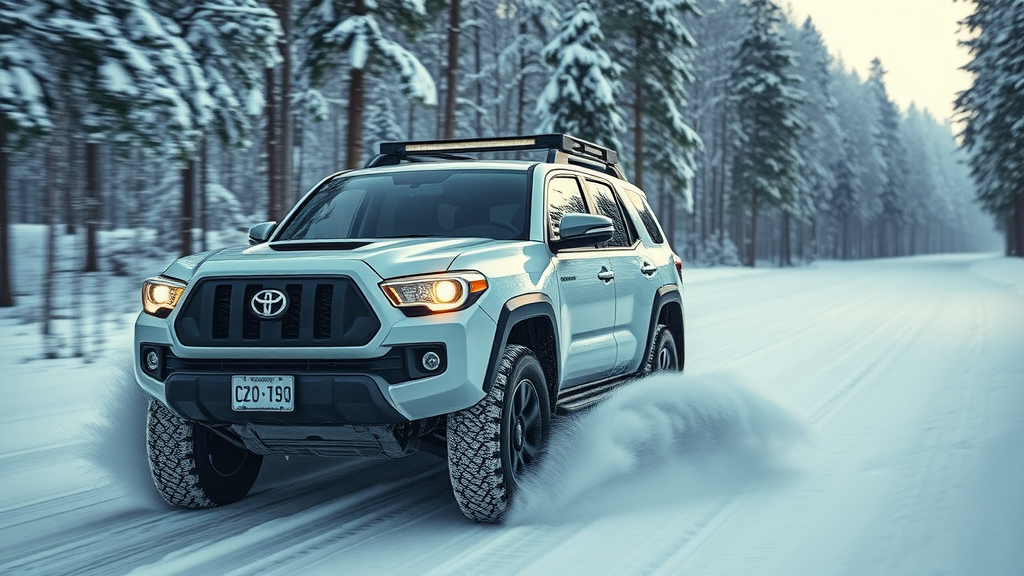 off road SUV driving confidently through snow and ice showcasing tire advancements for winter safety