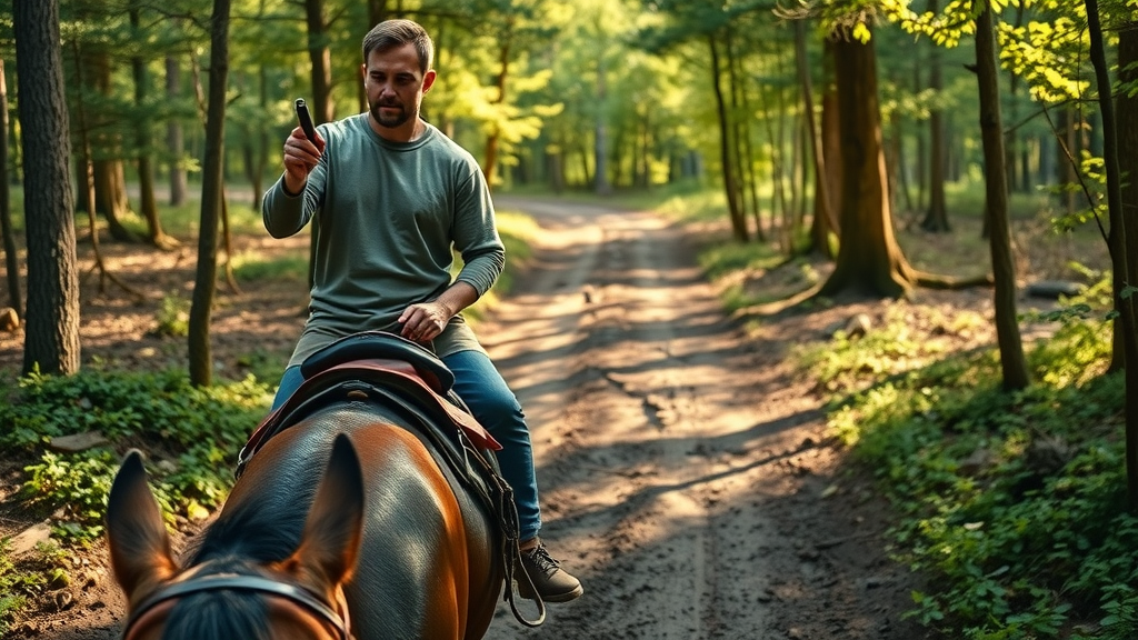 equestrian rider checking trail safety hazards